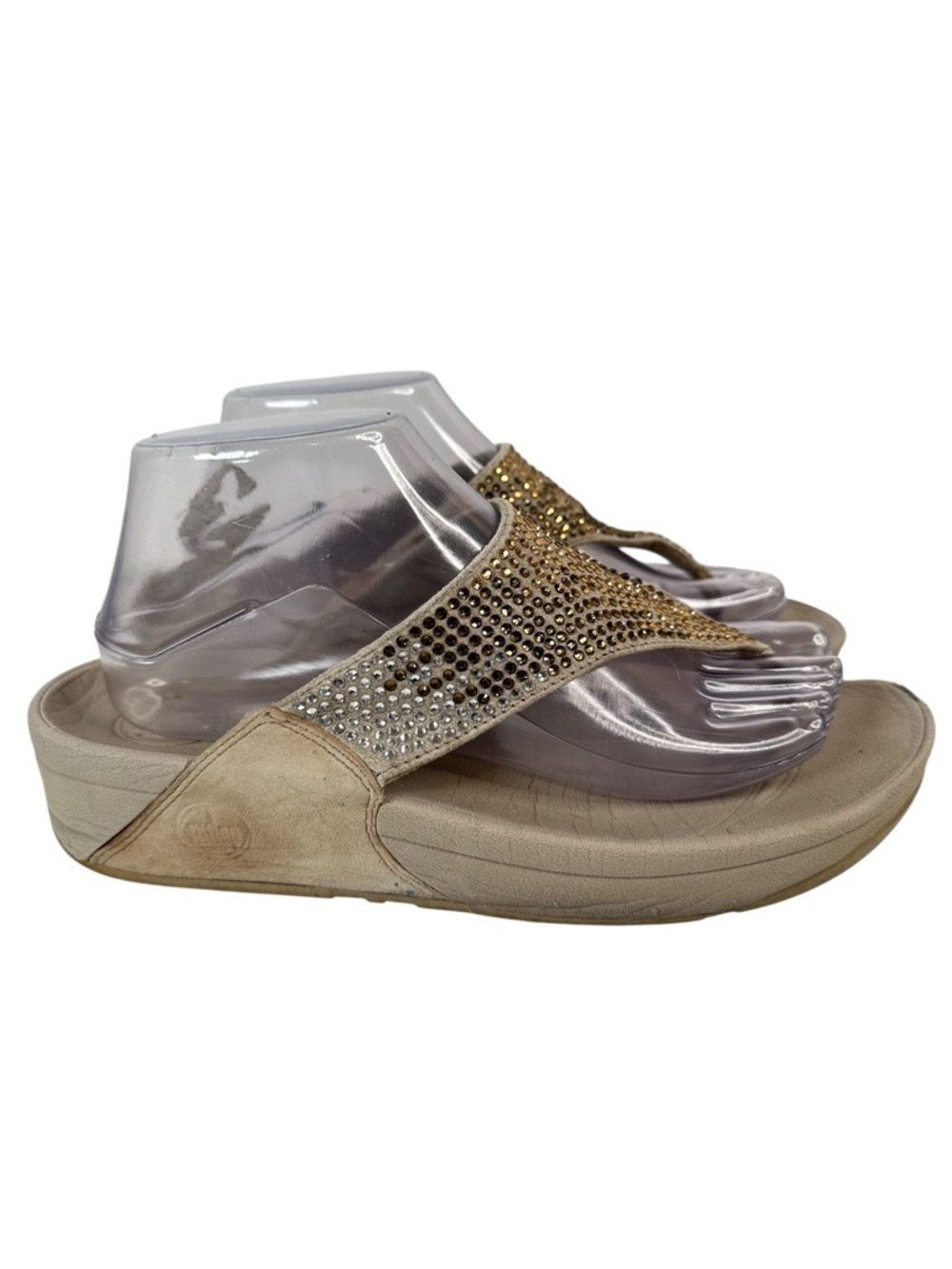 FitFlop Flare Strobe Luxe Rhinestone Comfort Thong Sandals Womens 8 Brown